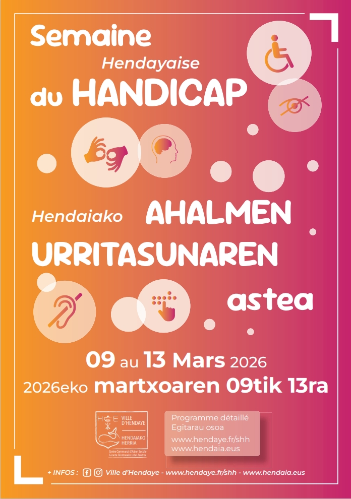 sur fond dégradé horizontalement du jaune vers le rose des icônes de divers handicaps apparaissent